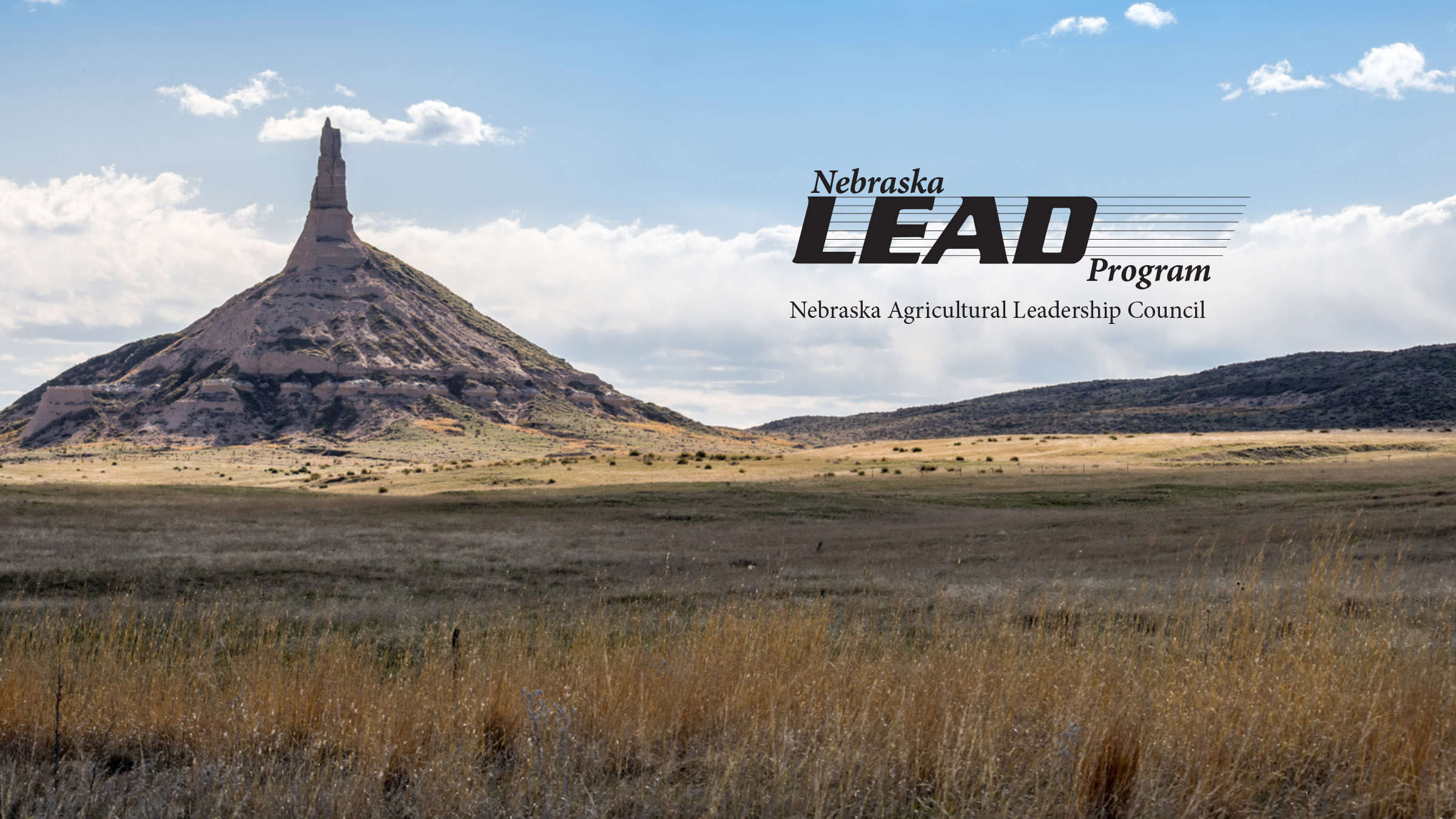 Chimney Rock monument with LEAD Program logo