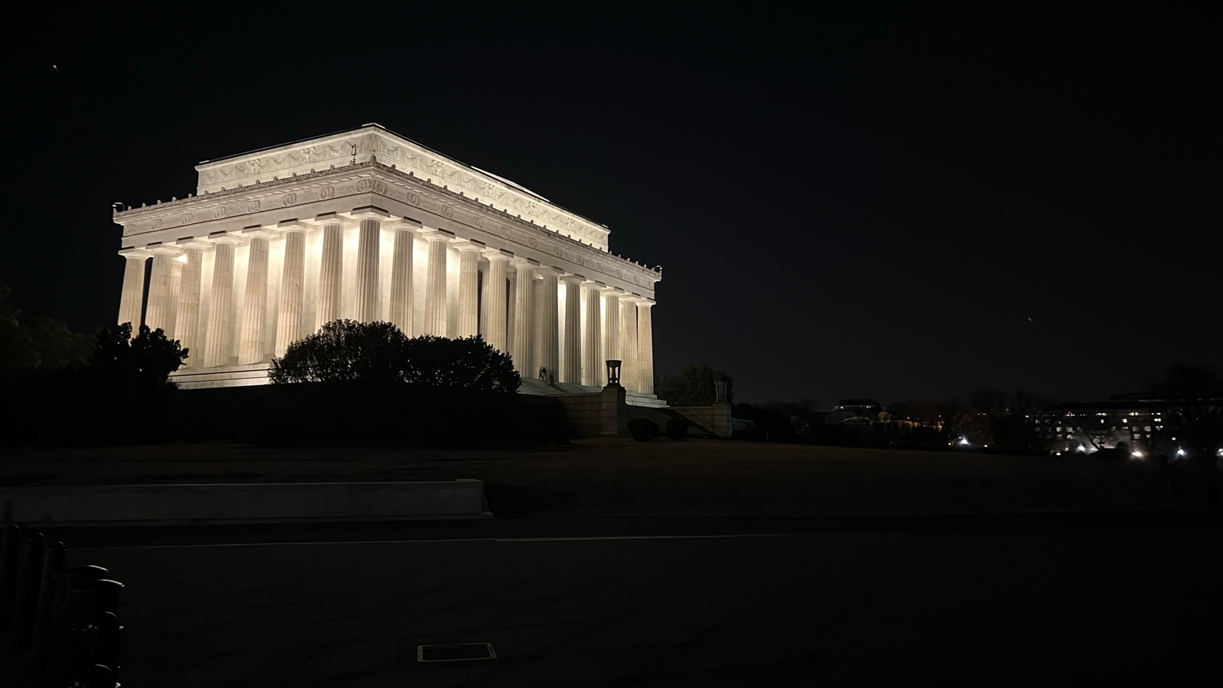 Nighttime view of the Lincoln Memorial in Washington, D.C.