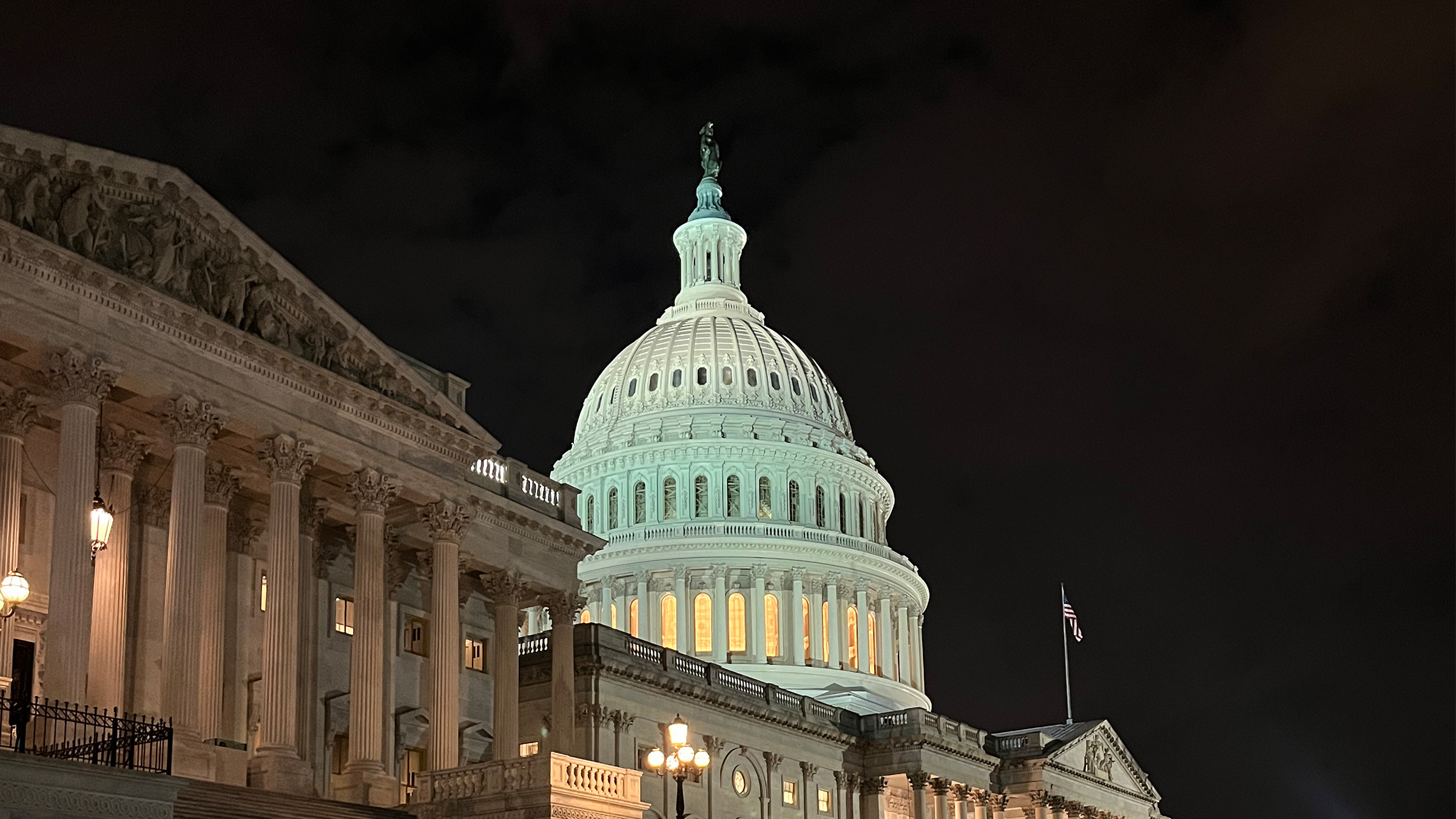 Nighttime view of the U.S. Capitol Building