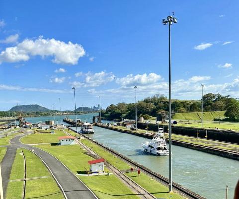 The Panama Canal meets the Pacific Ocean here at Miraflores Locks