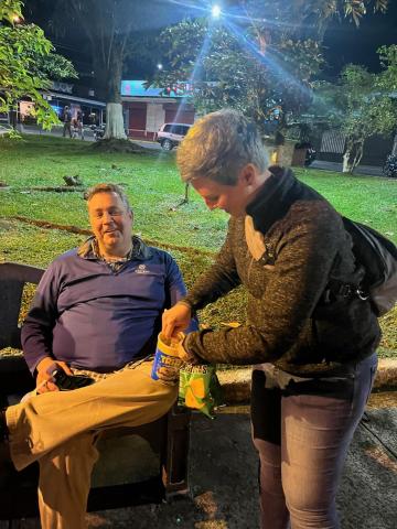 Abe Smith peer pressures Tee Bush into enjoying ice cream after dinner in Costa Rica. 