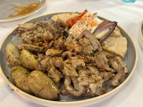 A plate of traditional Greek food.