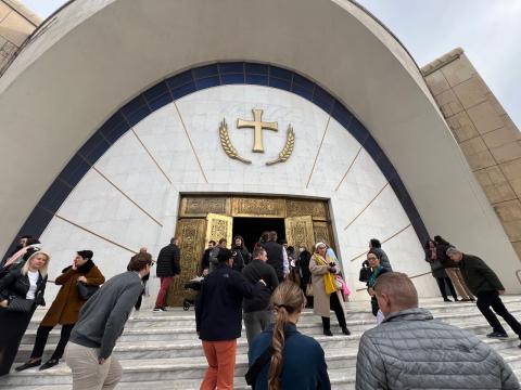 Fellows visit a local church during their walking tour of the city of Tirana.